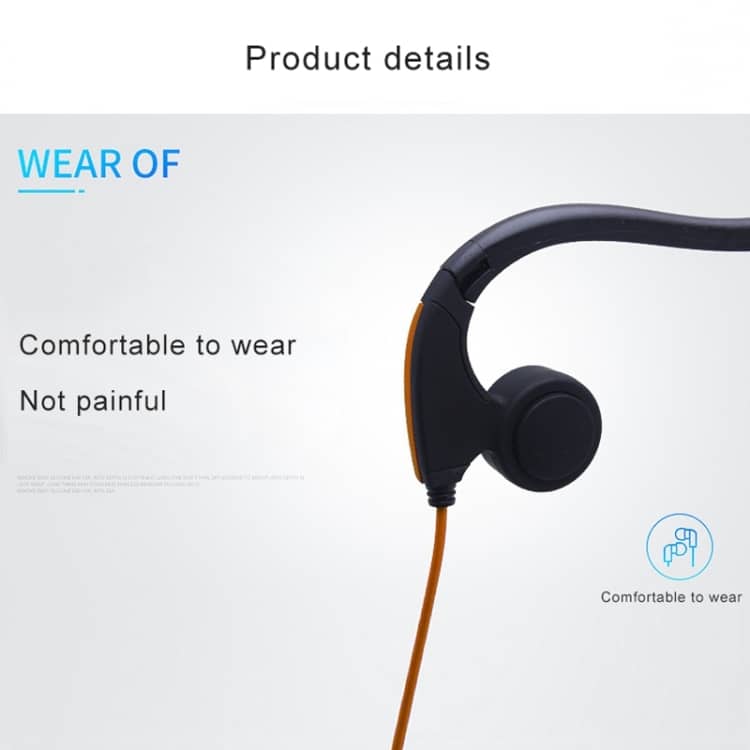 Wire-Controlled Bone Conduction Headphones for Active Outdoor Use 5 Close-Up Of A Black And Orange Wired Earphone With A Round Speaker And Flexible Neckband Design.