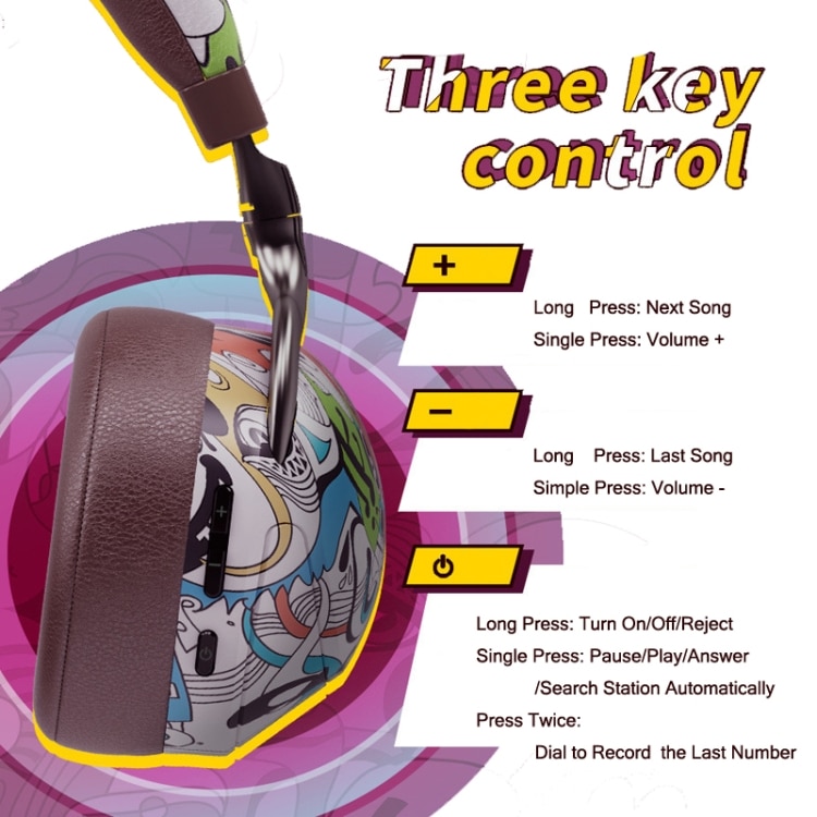 VJ086 Colorful Graffiti Wireless Sports Headset - Stand out in Style! 9 Vj086 Colorful Graffiti Wireless Sports Headset - Stand Out In Style! - Image 9