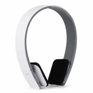 White wireless headphones with a sleek design and soft ear cushions for comfort.