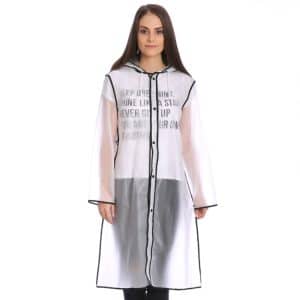 Black Waterproof Poncho Raincoat with Transparent Hat Brim, Size L