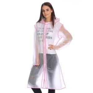EVA Poncho Raincoat with Transparent Hat Brim, Waterproof, Size L (150-170cm), Pink