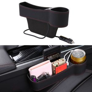 Car Multi-functional Co-pilot Seat Console with PU Leather, Charging Pocket, Cup Holder, and Storage Box