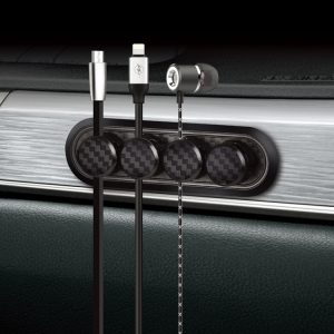 Car Carbon Fiber Magnetic Clamp Cable Storage Box - Desktop Hub Organizer