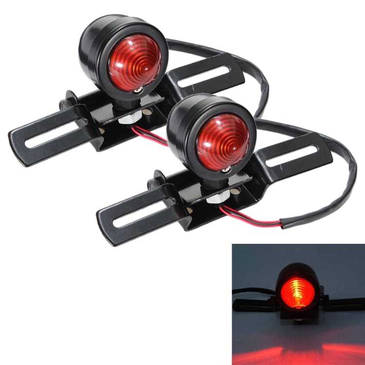 2 PCS KC-WD-FGZXD Motorcycle Retro Round Brake Light with License Plate Holder 1 2 Pcs Kc-Wd-Fgzxd Motorcycle Retro Round Brake Light With License Plate Holder