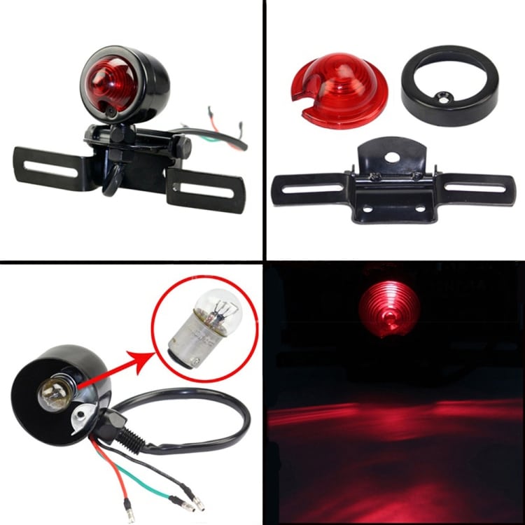 2 PCS KC-WD-FGZXD Motorcycle Retro Round Brake Light with License Plate Holder 6 2 Pcs Kc-Wd-Fgzxd Motorcycle Retro Round Brake Light With License Plate Holder - Image 6