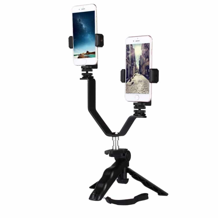 Foldable Tripod with Dual Phone Clips for iPhone, Samsung, Huawei - Live Broadcast Ready 4 Foldable Tripod With Dual Phone Clips For Iphone, Samsung, Huawei - Live Broadcast Ready - Image 4