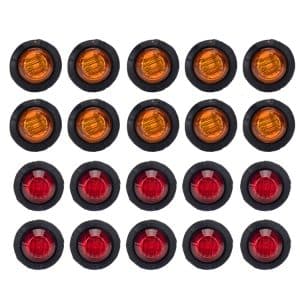 20-in-1 Round Side Marker Lamp for Truck Trailer - Red + Amber LED Light