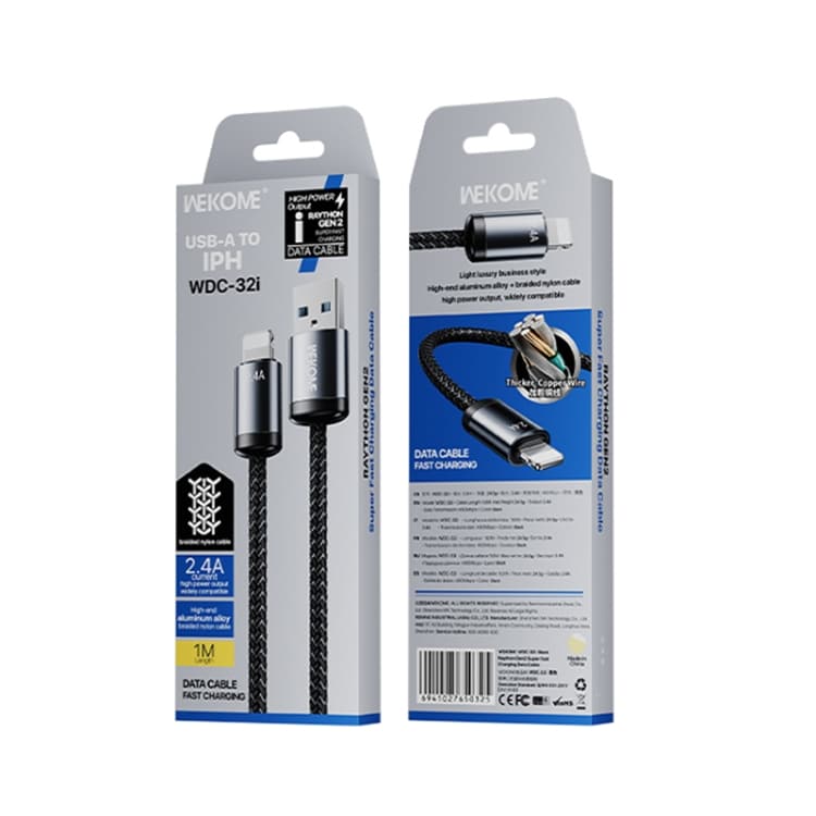WK Raython Gen2 1m USB to 8 Pin Fast Charging Data Cable • 2.4A Output 4 Eda007059601A 3.Jpg
