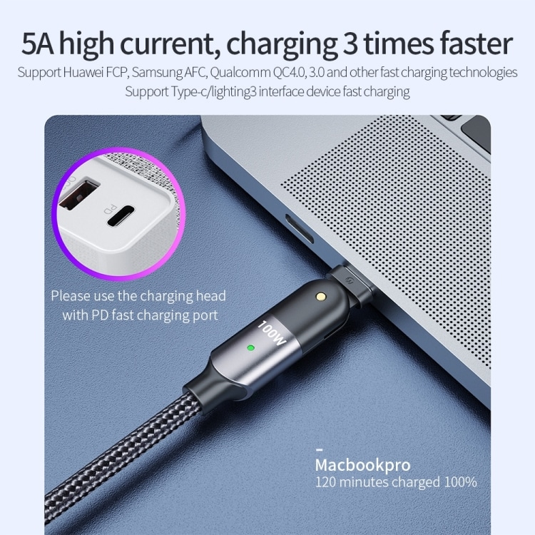 100W 5A USB-C to USB-C 180° Rotating Elbow Fast Charging Cable 5 Eda00789901A 4.Jpg