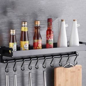10-Hook 60cm Kitchen Wall Storage Rack - Multi-function Seasoning Holder