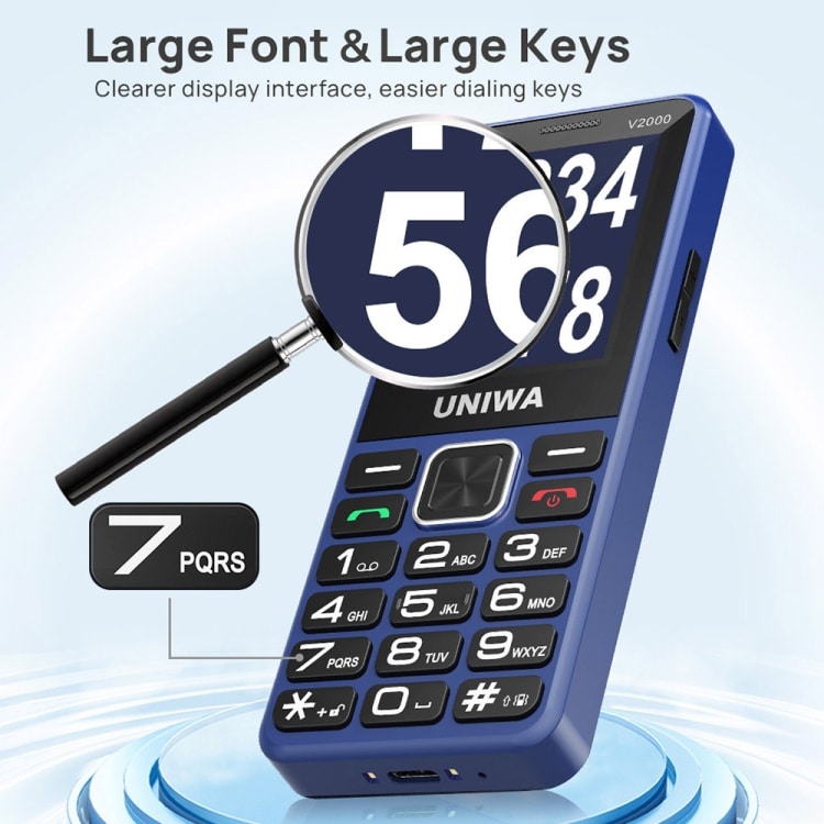 UNIWA V2000: 2.4" Elder Keypad Phone, 4G Network, 1700mAh Battery, SOS, LED Flashlight 9 Mph4551 B8.Jpg