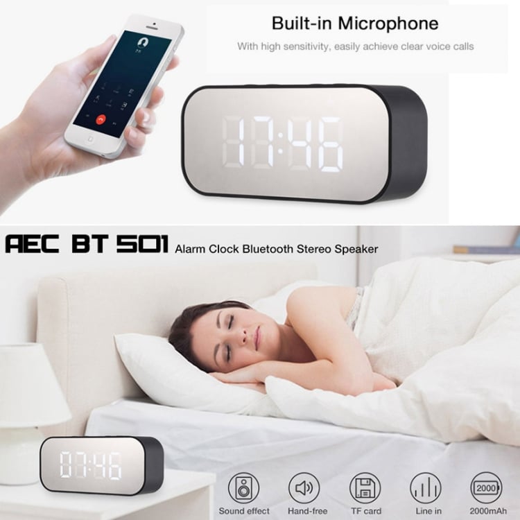 AEC BT501 Bluetooth Mini Speaker with LED Clock & Mirror - Multi-functional Device 9 Aec Bt501 Bluetooth Mini Speaker With Led Clock &Amp; Mirror - Multi-Functional Device - Image 9