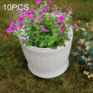 10-Piece Wooden Barrel Flower Pot Set w/ Tray - 16cm Dia, 13.5cm H - Home Garden Decor