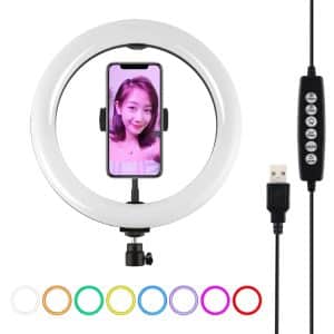 10.2" PULUZ USB 10 Modes RGBW LED Ring Light Vlogging Kit with Tripod & Phone Clamp