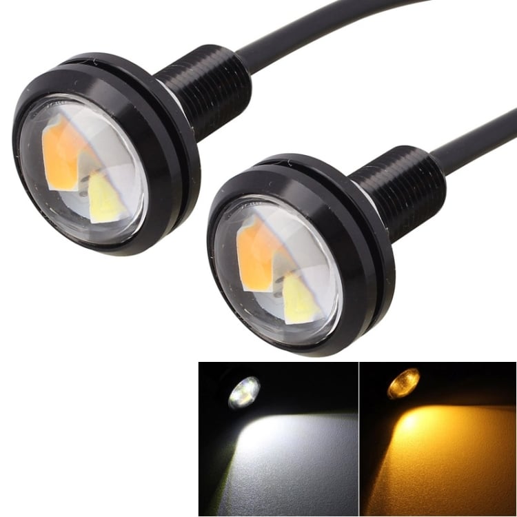 2 Pcs 22.5mm 2W 200LM White + Yellow Light Eagle Eye Car Steering Daytime Running 1 2 Pcs 22.5Mm 2W 200Lm White + Yellow Light Eagle Eye Car Steering Daytime Running