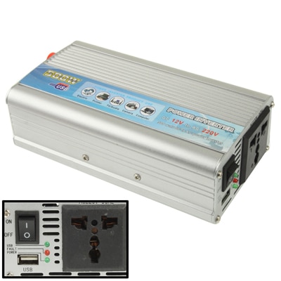 500W Car Power Inverter, DC 12V to AC 220V, USB Port, Silver Finish 1 500W Car Power Inverter, Dc 12V To Ac 220V, Usb Port, Silver Finish