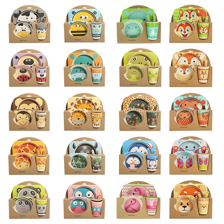 Bamboo Baby Dish Set - Cute Cartoon Fork, Plate, Spoon, Cup & Bowl Kit for Kids 2 Bamboo Baby Dish Set - Cute Cartoon Fork, Plate, Spoon, Cup &Amp; Bowl Kit For Kids - Image 2