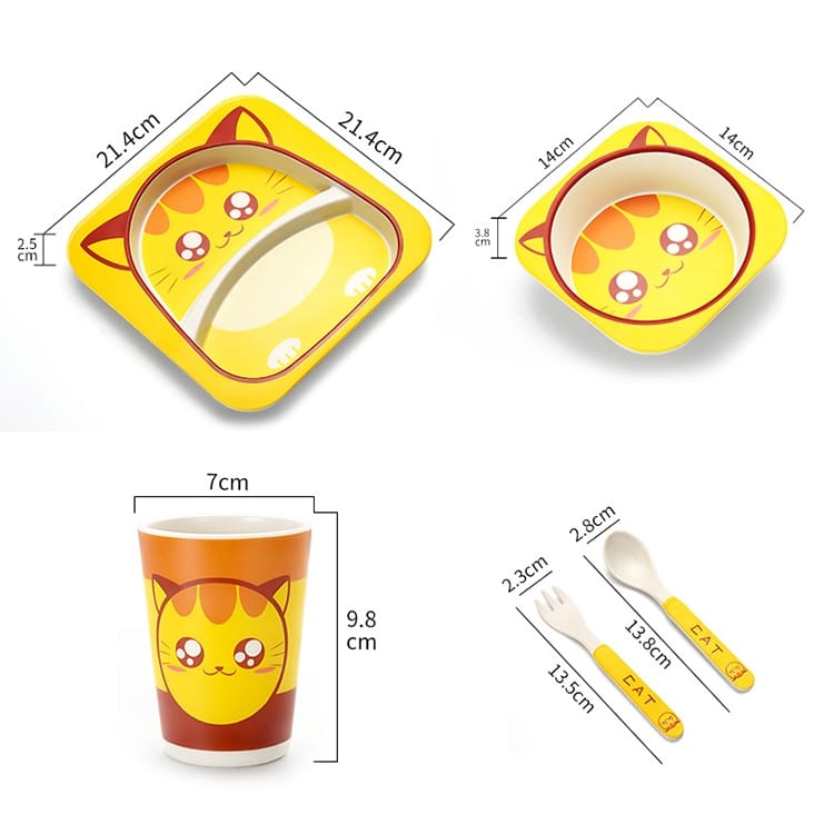 Bamboo Baby Dish Set - Cute Cartoon Fork, Plate, Spoon, Cup & Bowl Kit for Kids 3 Bamboo Baby Dish Set - Cute Cartoon Fork, Plate, Spoon, Cup &Amp; Bowl Kit For Kids - Image 3