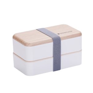 Wooden Double-Layer Office Lunch Box with Cutlery Kit - Portable & Microwaveable