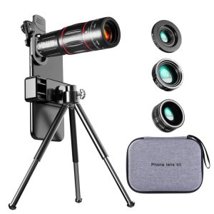 Mobile Phone Lens Set: Telescope 28X + Wide Angle 0.6X + Macro 20X + Fisheye 198°