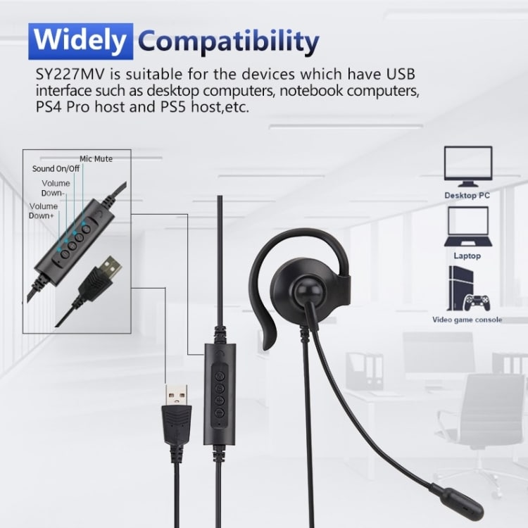 SOYTO SY227 Ear Hook Headset - Hands-Free Corded Computer Headset 3 Soyto Sy227 Ear Hook Headset - Hands-Free Corded Computer Headset - Image 3