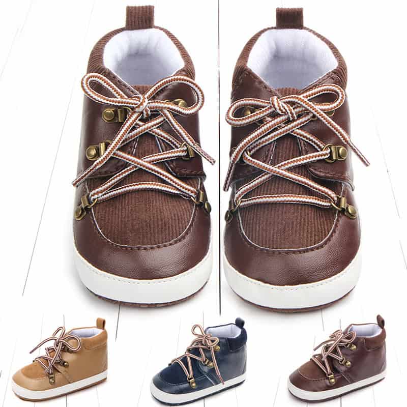 Secure Steps Baby Non-Slip Toddler Shoes - Keep Your Little One Stylish and Safe 2 Comfortable Brown Leather Toddler Sneakers With White Rubber Soles And Lace-Up Closures For Active Kids. Perfect For Casual Wear And Outdoor Play. Available In Various Colors At Syndmart.