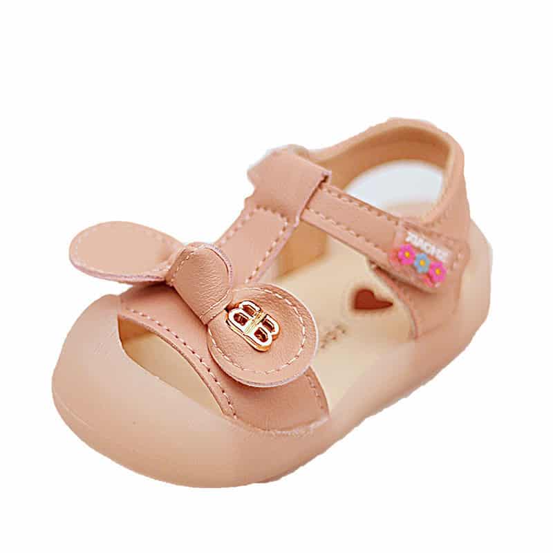 Toddler Girls' Soft-Soled Non-Slip Baby Shoes - Comfort & Safety 2 Pink Toddler Ballet Flat Shoe With Bow And Gold Embellishment, Perfect For Young Children'S Dressy Occasions And Casual Wear, Featuring Comfortable Design And Vibrant Style.