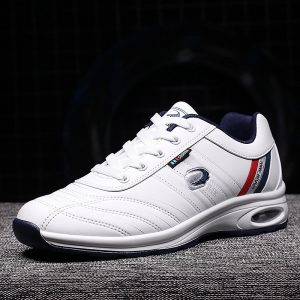 White athletic sneaker with air cushion sole for men and women, stylish sports shoe, comfortable running shoes.