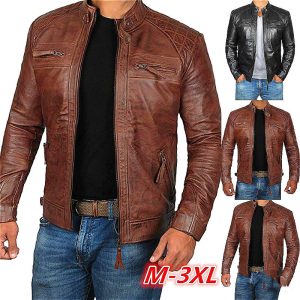 Vegan leather jacket for men in various colors, available in sizes M to 3XL, stylish and durable, perfect for casual or outdoor wear.