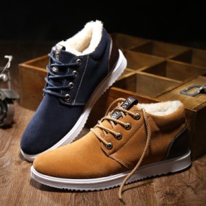 Comfortable men's casual sneakers with faux fur lining, ideal for stylish winter footwear, available at Syndmart.