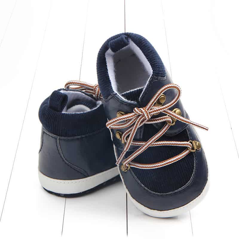 Secure Steps Baby Non-Slip Toddler Shoes - Keep Your Little One Stylish and Safe 5 Soft-Sole Navy Children'S Sneakers With Brown And White Laces, Ideal For Casual Wear And Active Play, Made From Durable Materials For Comfortable Kids’ Footwear.