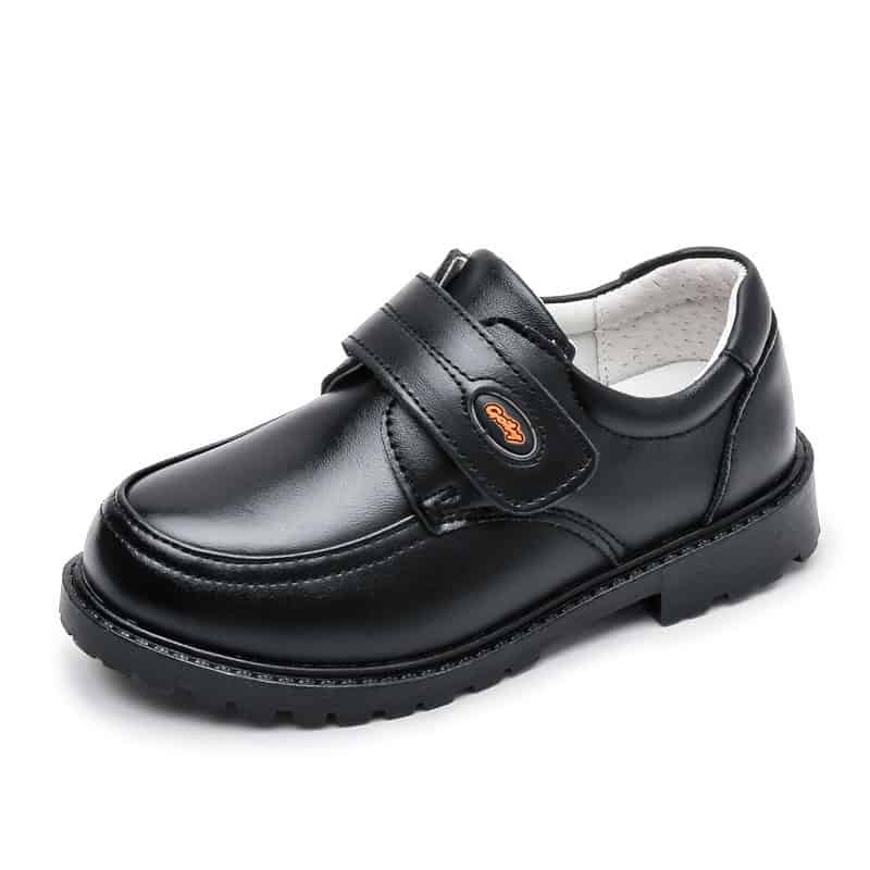 BritSoft Sole Boys Black Leather Loafers Top Layer Cowhide - Stylish Comfort 4 Comfortable Black Leather School Shoe With Velcro Strap, Ideal For Kids And Students. Durable Design Suitable For Everyday Wear And School Environments. Perfect For Children'S Footwear Needs.
