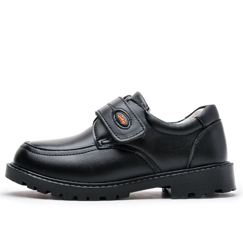 BritSoft Sole Boys Black Leather Loafers Top Layer Cowhide - Stylish Comfort 1 Premium Black Leather Safety Shoe With Velcro Strap, Slip-Resistant Sole, And Durable Design For Workplace Protection And Comfort.