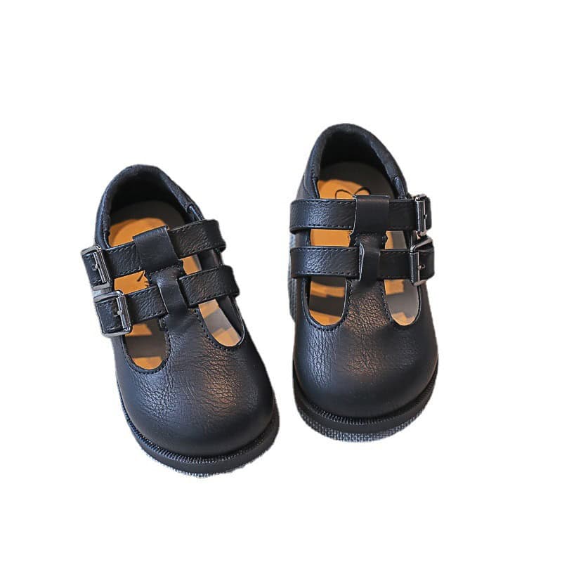 Princess Soft Sole Girls College Style Baby Shoes - Adorable & Comfortable 1 Black Leather Children’s Shoes With Double Buckle Straps, Perfect For Fashionable Kids And Everyday Wear. Durable And Comfortable Footwear From Syndmart.