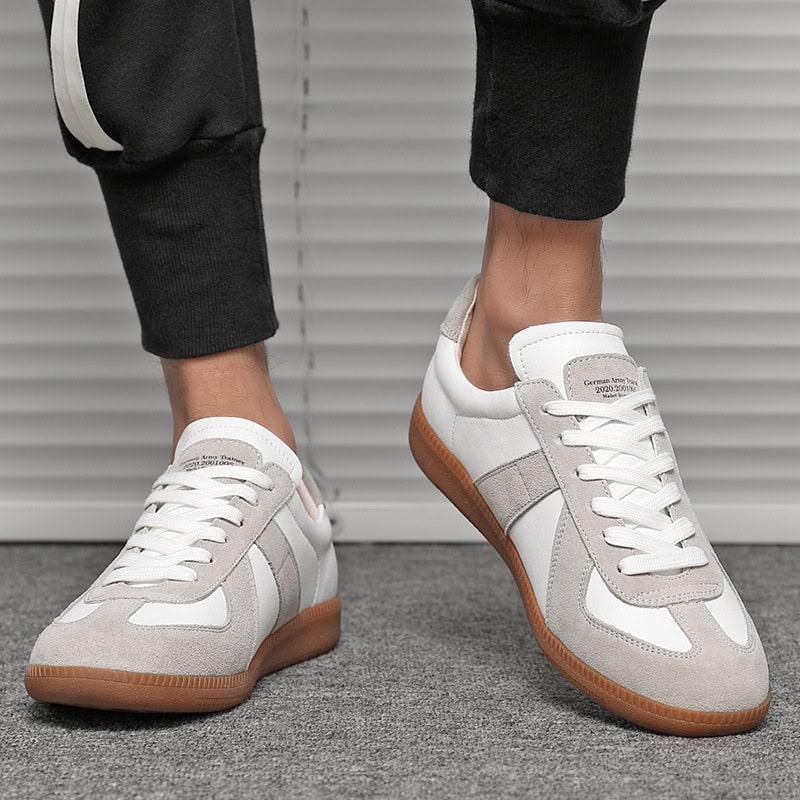 Urban Charm Retro White Sneakers - Japanese-Inspired, Unisex, All-Day Comfort 5 Comfortable Casual Sneakers With White, Gray, And Beige Design, Featuring A Gum Rubber Sole, Perfect For Everyday Wear And Stylish Footwear.