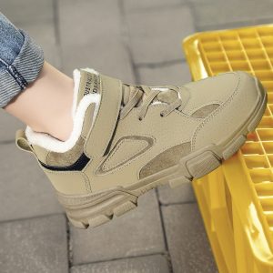 Comfy beige high-top sneaker with plush interior, stylish design, perfect for casual wear and outdoor activities. Durable sole provides excellent grip and support.