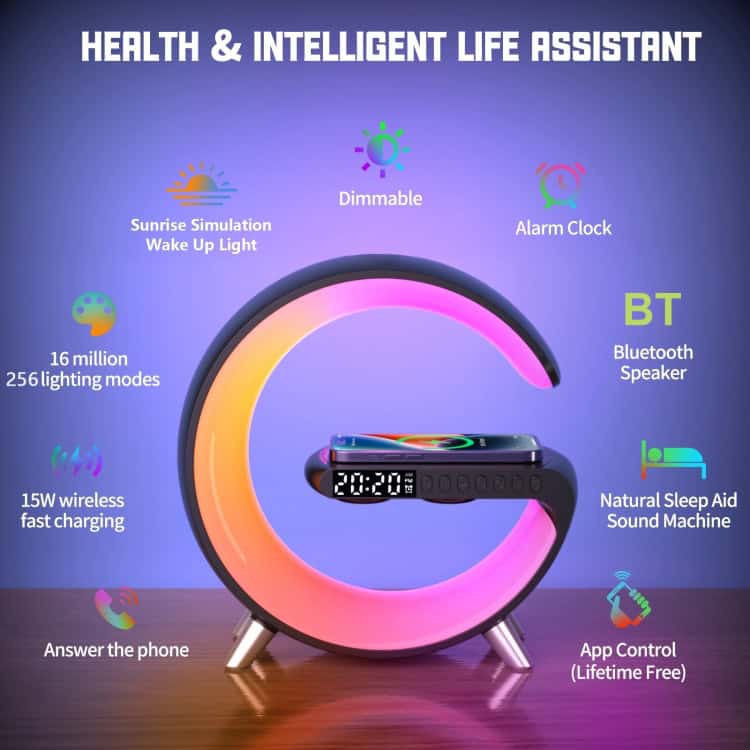 Versatile Bluetooth Speaker with Charger & Alarm Clock - Your Ultimate Companion 2 Sunrise Simulation Alarm Clock With Colorful Led Lighting, Bluetooth Speaker, And Smart Features, Ideal For Health And Intelligent Life Assistance.