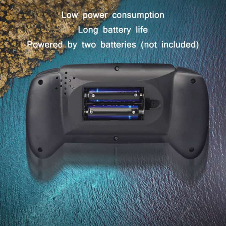 Ultimate Kids' Handheld Game Console - Large Screen Electronic Toy 7 Black Battery-Powered Device With A Compartment For Two Batteries On A Blue Background.