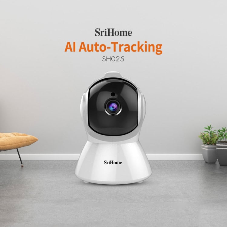 SriHome SH025 1080P HD AI Auto-Tracking Camera with Two-Way Audio, Night Vision 3 Ai Auto-Tracking Security Camera By Srihome, Modern Smart Home Security Device With Facial Recognition, Motion Detection, And Remote Monitoring Features. Perfect For Home Or Office Security Purposes.