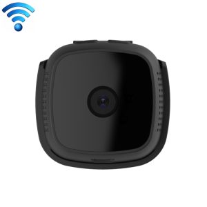 Wireless security camera for smart home surveillance, black compact design, high-definition video recording, remote access via Wi-Fi, ideal for property protection and real-time monitoring.