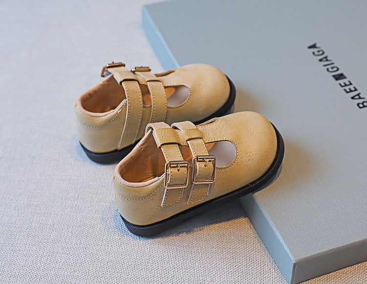 Princess Soft Sole Girls College Style Baby Shoes - Adorable & Comfortable 2 Soft Beige Toddler Shoes With Double Buckle Straps And Black Soles, Perfect For Little Ones; Stylish And Comfortable Footwear For Young Children From Syndmart.