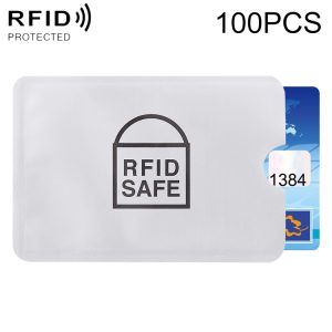 Secure 100pcs Aluminum Foil Anti Theft RFID Blocking Card Sleeve, 9.1*6.3cm