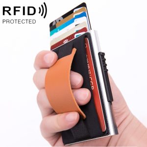RFID Anti-theft Aluminum Wallet with Dial Button & PU Leather Strap