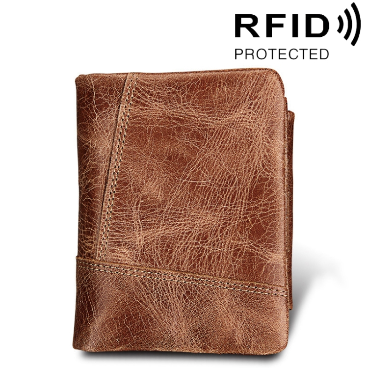 Genuine Leather RFID Blocking Wallet for Men, Crazy Horse Texture, Short Style, 3-folding Zipper Card Holder (Taupe) 1 Genuine Leather Rfid Blocking Wallet For Men, Crazy Horse Texture, Short Style, 3-Folding Zipper Card Holder (Taupe)