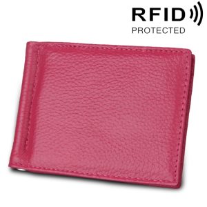 Luxury Cowhide Leather RFID Blocking Card Holder Wallet with Litchi Texture - 6 Card Slots