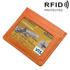 Litchi Texture RFID Blocking Card Holder - Cowhide Leather, Solid Color, Open Type