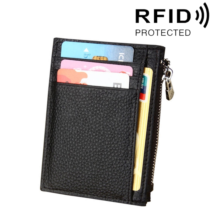 Cowhide Leather RFID Blocking Wallet with Zipper - Compact Card Holder & Coin Purse 1 Cowhide Leather Rfid Blocking Wallet With Zipper - Compact Card Holder &Amp; Coin Purse