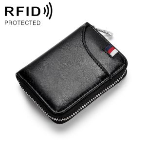Secure Your Essentials with KB155 RFID Zipper Leather Cards Holder - Anti-magnetic, Spacious