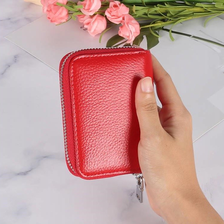 RFID Litchi Leather Zipper Wallet - Large Capacity Card Holder 8 Rfid Litchi Leather Zipper Wallet - Large Capacity Card Holder - Image 8