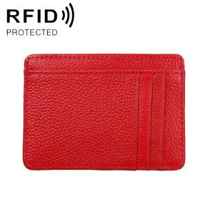RFID Litchi Leather Card Holder Wallet - Antimagnetic, for Men and Women